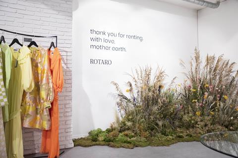 Collection of Rotaro's rentable garments with plant display